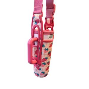 Pink Strawberry Water Bottle with Carrier Holder Shoulder‎ Strap